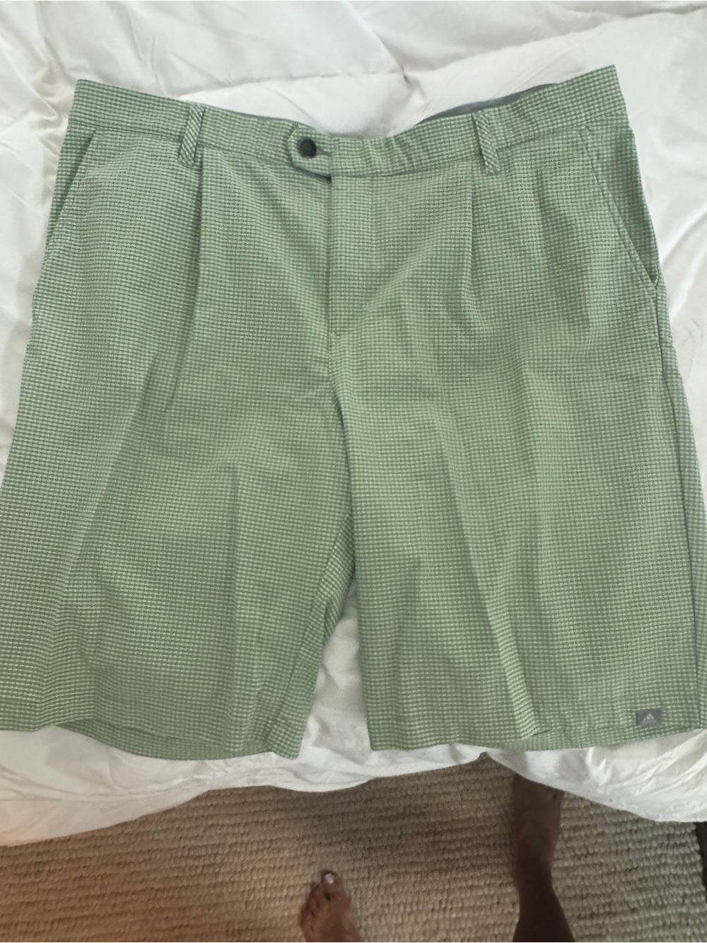 adidas Light Green Micro-Check Golf Shorts